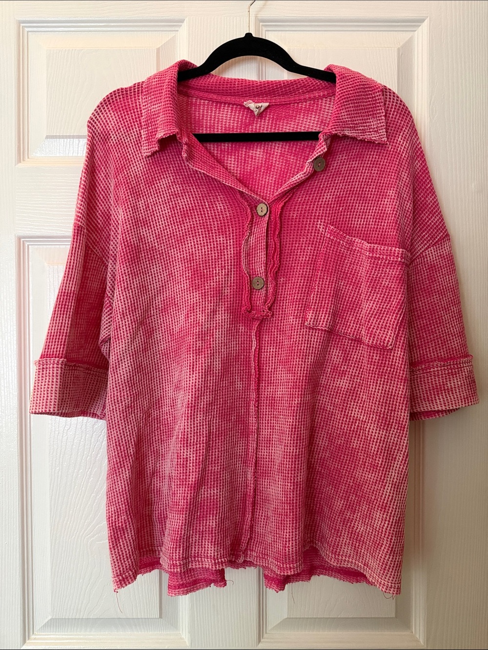 BiBi Pink Waffle Knit Acid Wash Tunic